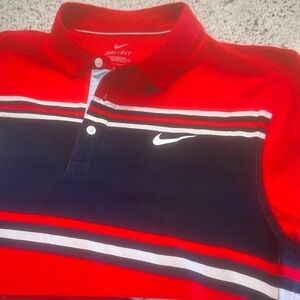 Nike Standard Fit Men’s Large Red And Navy Striped Polo Cotton